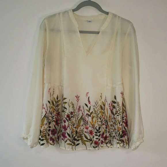 Old Navy Ivory Sheer Blouse Small    Garden Floral Cottage Minimalist Feminine - Picture 1 of 16
